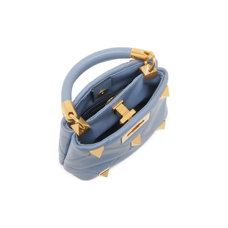 Valentino Roman Stud Sheepskin Shoulder Bag Crossbody Bag Handbag Small Size Women's Blue-2