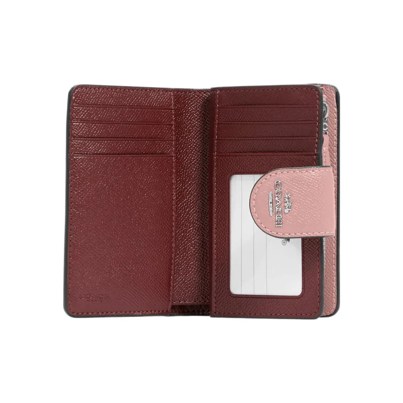 COACH Corner Zip Cross-Stitch Leather Coin Purses Wallets Medium Size Women's Light Pink-1