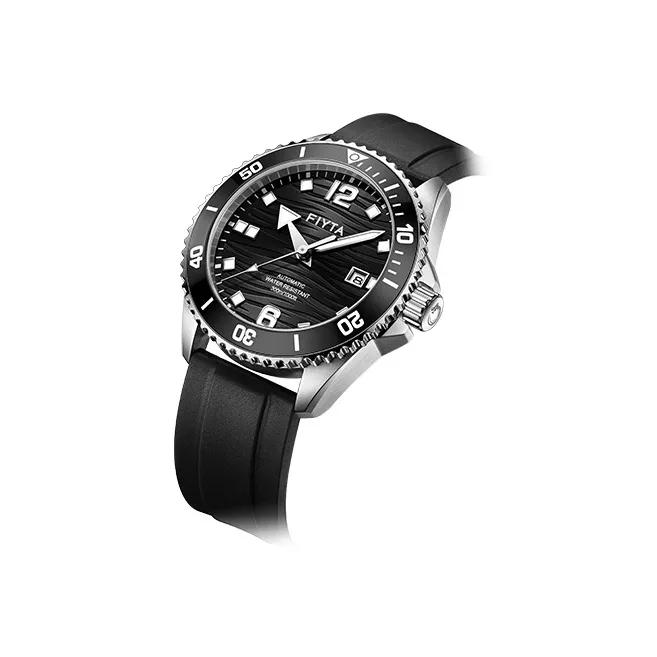 Fiyta Far Ocean Collection Automatic Mechanical Movement Silicone Strap Watch Men's Watches Black Dial-2