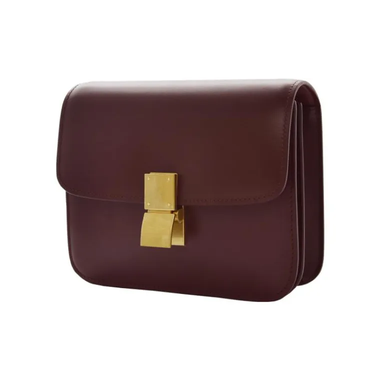 CELINE Classic Bo Polished Cow Leather Block Bag Handbag Crossbody Bag Shoulder Bag Women's Candy Color Burgundy-3