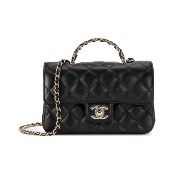 CHANEL Lambskin Chain Bag, Shoulder Bag, Crossbody Bag Mini Women's Black