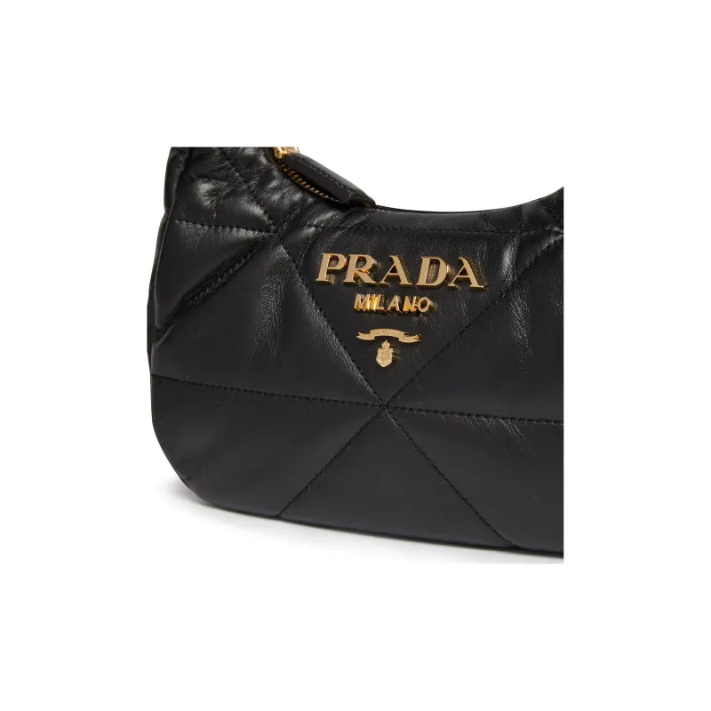 PRADA Soft Sheepskin Leather Handbag Large Size Women's Black-4