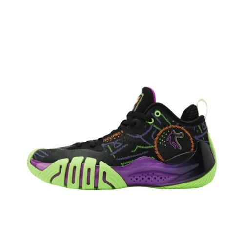 QIAODAN Sharpen The 5PRO Basketball Shoes Men Low-Top Black/Purple/Green