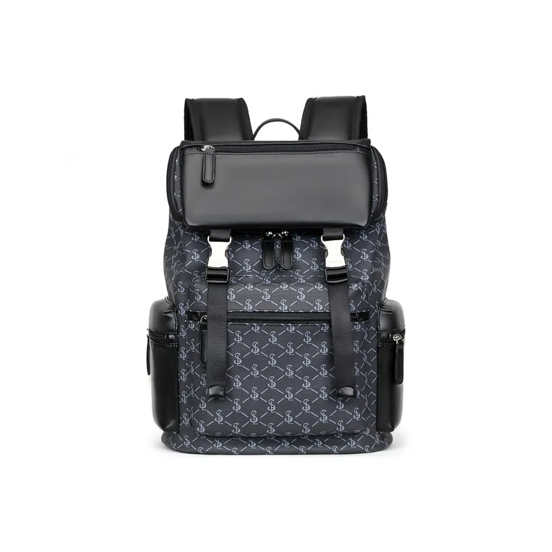 Slazenger Soft Leather Backpack Regular Unisex Pattern Black-0