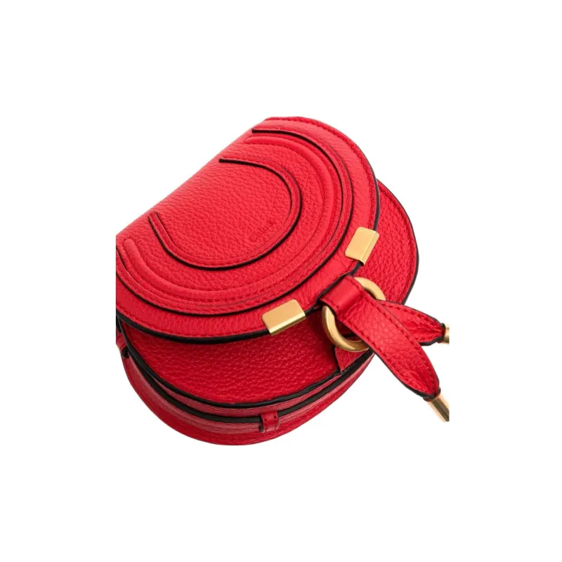 Chloe Marcie Brass And Grained Calfskin Saddle Bag Shoulder Bag Crossbody Bag Women's Red-2