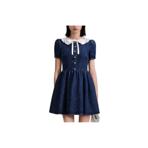 Self-portrait Short-Sleeved Dresses Women's Denim Blue