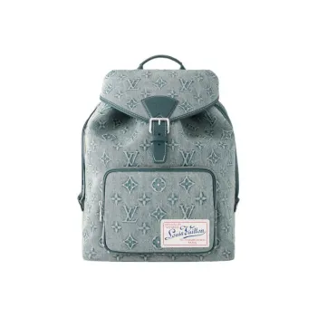 LOUIS VUITTON Montsouris Coated Canvas With Cow Leather Trim Backpack Regular Men's Denim Blue