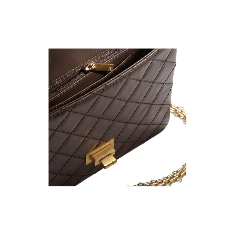 CHANEL Distressed Calfskin Shoulder Bag Crossbody Bag Handbag Mini Women's Dark Brown-2