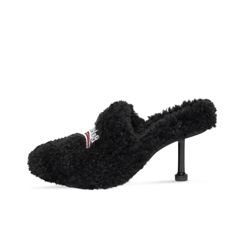 Balenciaga Embroidered-logo Fuzzy Mules-0