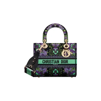 DIOR Lady D-Lite Embroidery Dior Bag Shoulder Bag Crossbody Bag Handbag Medium Size Women's Purple/Multicolor