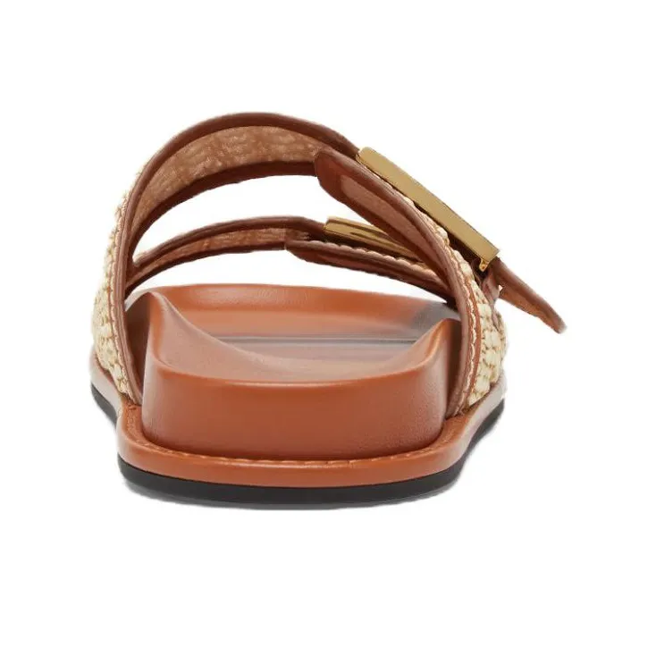 FENDI Slip Resistant Slide Slippers Women's Brown-4