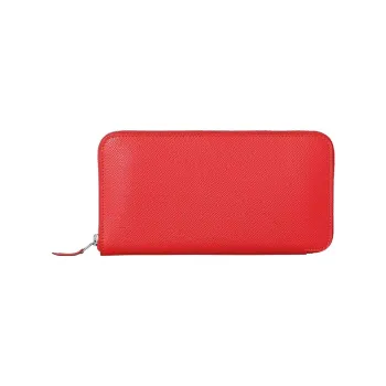 HERMES Epsom Calfskin Wallet Unisex A5 Bougainvillea Dujuan Red