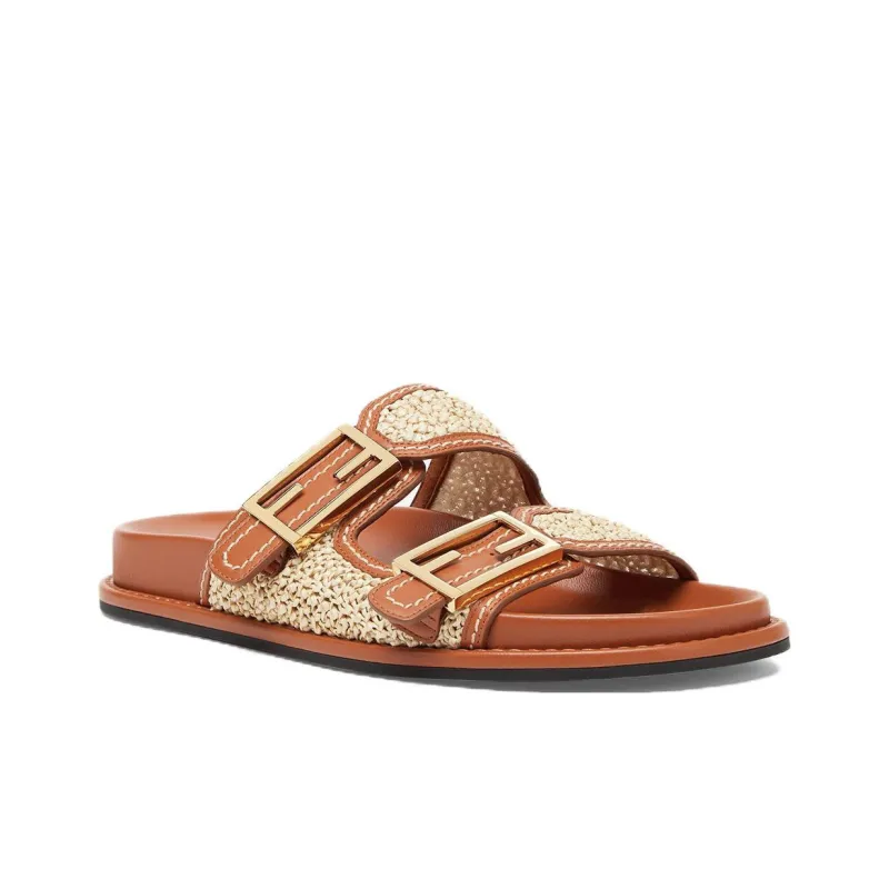 FENDI Slip Resistant Slide Slippers Women's Brown-2