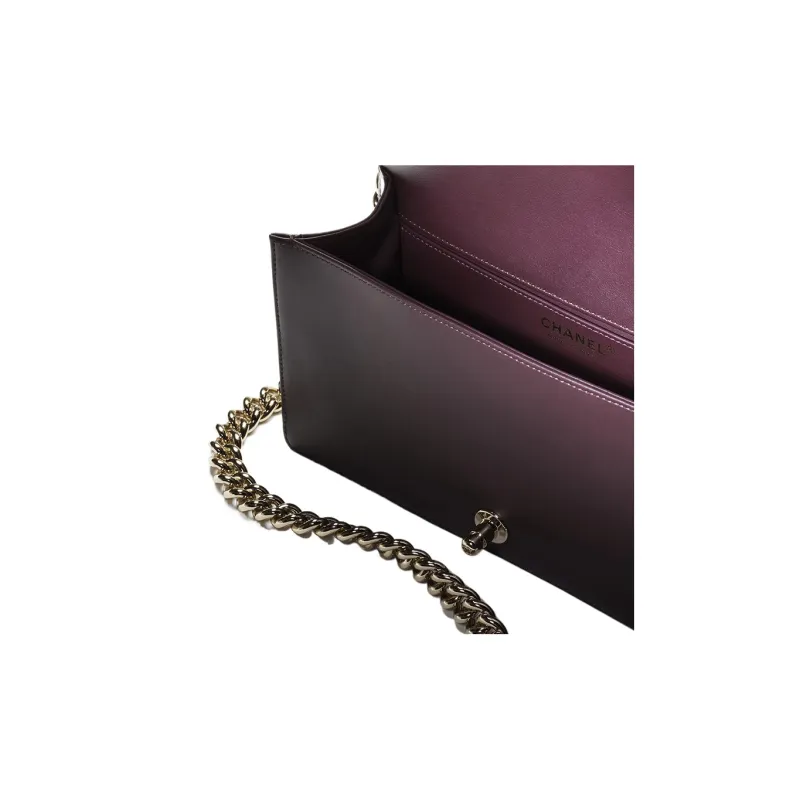 CHANEL Calfskin Shoulder Bag, Crossbody Bag Medium Size Women's Dark Purple-3