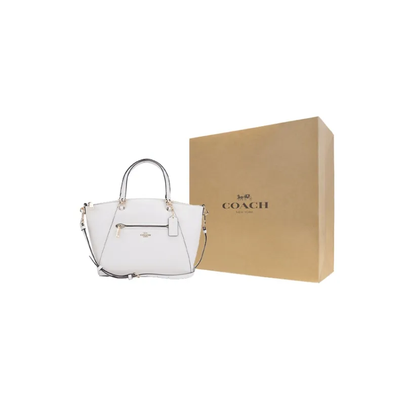 COACH Prairie Leather Dumpling Bag, Portable Crossbody Bag, Shoulder Bag Medium Size Women's White-5