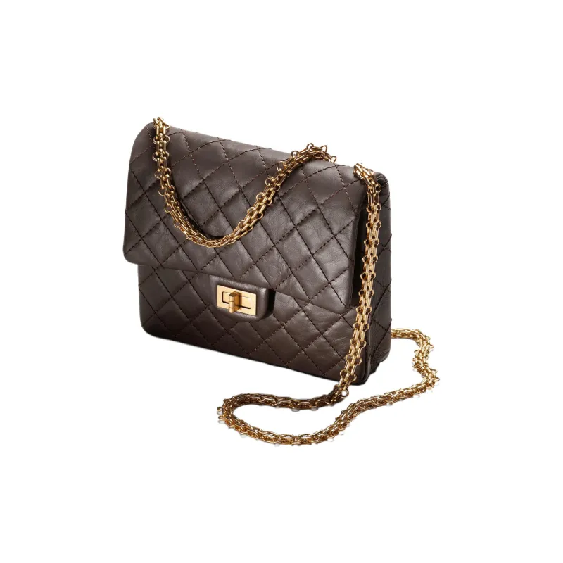 CHANEL Distressed Calfskin Shoulder Bag Crossbody Bag Handbag Mini Women's Dark Brown-1