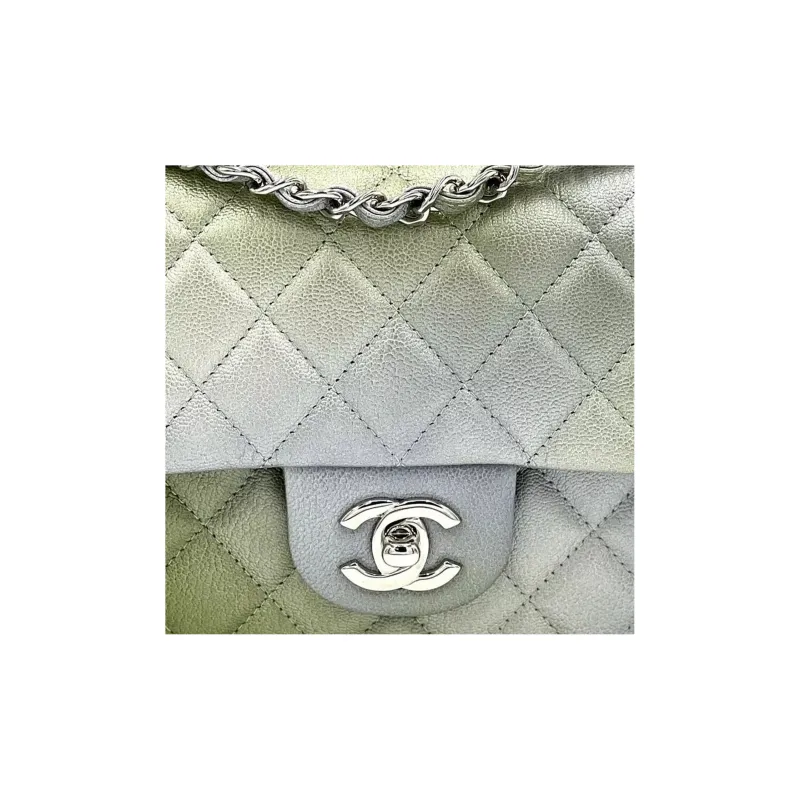CHANEL Classic Flap CF Lambskin Shoulder Bag Crossbody Bag Mini Women's Gradient Silver/Green-3