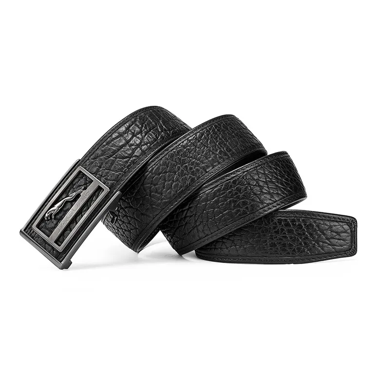 JAGUAR Stainless Steel Automatic Buckle Inner Trouser Belt Dress Pant Waistband Leather Belts Men's Width 3.7cm-2