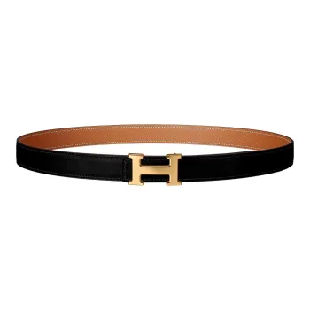HERMES Mini H Double Sided Smooth Buckle Leather Belts Women's Black Width 2.4CM