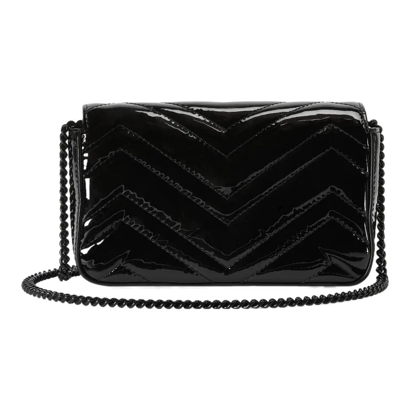 GUCCI Marmont Patent Leather Mamon 16 Chain Flap Bag Shoulder Bag, Crossbody Bag Extra Mini Women's Black-3