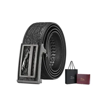 JAGUAR Stainless Steel Automatic Buckle Inner Trouser Belt Dress Pant Waistband Leather Belts Men's Width 3.7cm