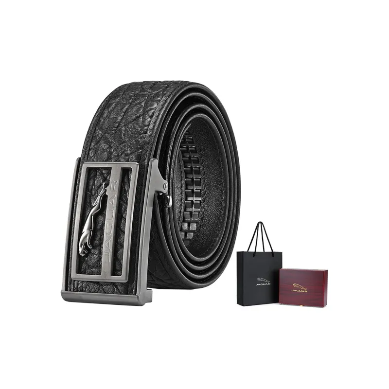 JAGUAR Stainless Steel Automatic Buckle Inner Trouser Belt Dress Pant Waistband Leather Belts Men's Width 3.7cm-0