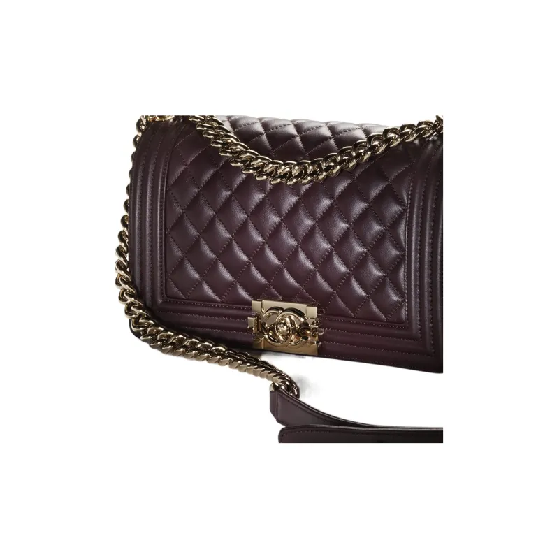 CHANEL Calfskin Shoulder Bag, Crossbody Bag Medium Size Women's Dark Purple-2