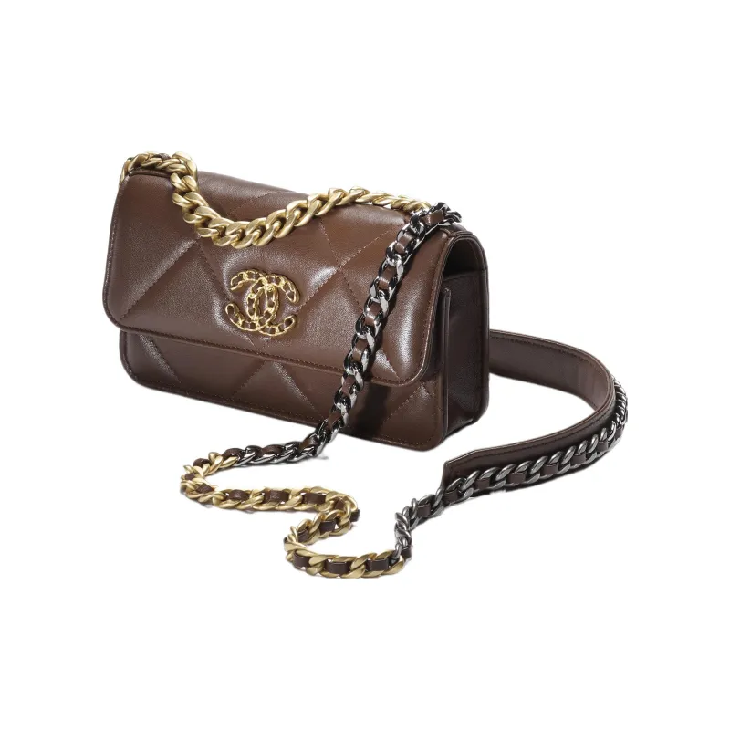 CHANEL Shiny Lambskin Shoulder Bag, Crossbody Bag Women's Brown-1