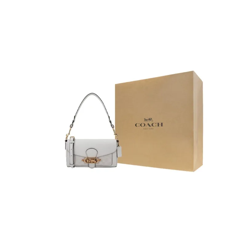 COACH Jade Leather Shoulder Bag, Portable Crossbody Bag Women's White Monogram-7