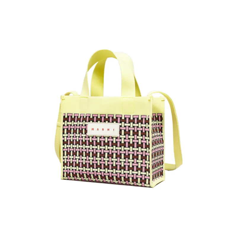 MARNI Polyester Polyurethane Aluminum Tote Bag Shopping Bag Handbag Small Size Women's Light Yellow/Pink-4
