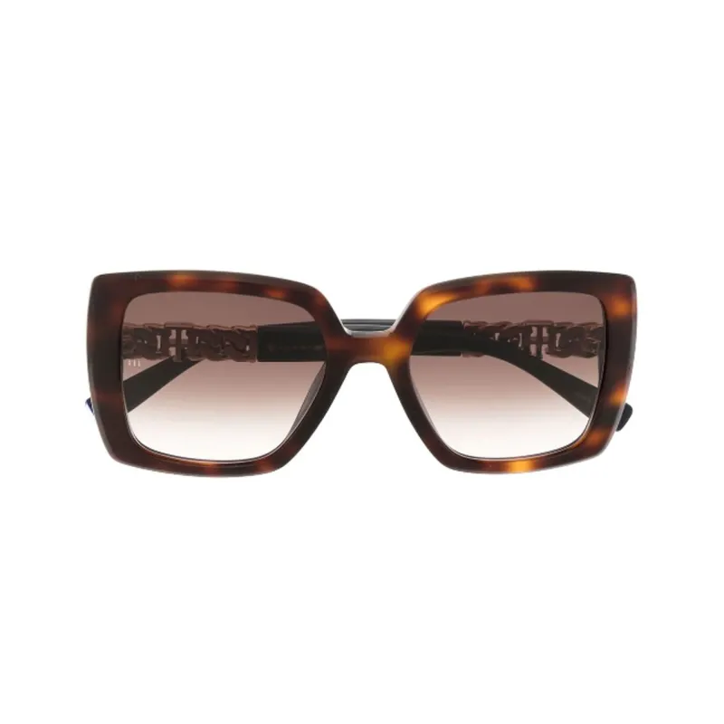 Tommy Hilfiger Plate Frame Irregular Shape Sunglasses Women's Tortoiseshell-1