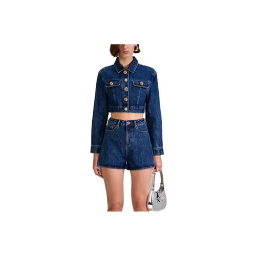 Self-portrait Cropped Coats Women's Denim Blue