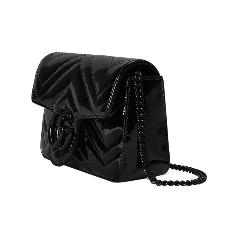 GUCCI Marmont Patent Leather Mamon 16 Chain Flap Bag Shoulder Bag, Crossbody Bag Extra Mini Women's Black-1