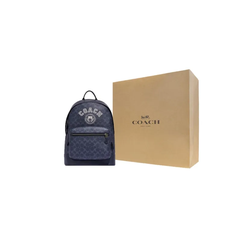 COACH West Artificial Leather Backpack Large Size Men's Denim Blue & Chalk White-5