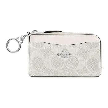 COACH Card Case Canvas With Leather Coin Purses Card Holders Women's Ivory White