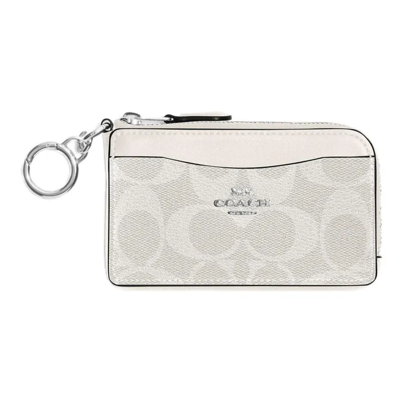 COACH Card Case Canvas With Leather Coin Purses Card Holders Women's Ivory White-0