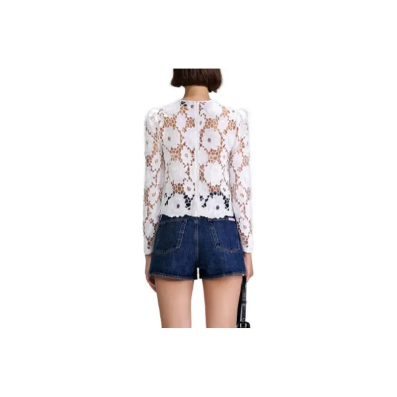 Self portrait Semi sheer 3D Lace effect Cotton Top-1