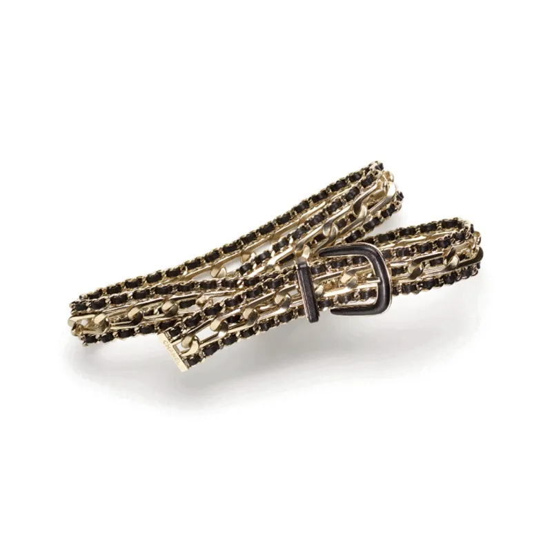 CHANEL Woven Letter Embossed Pin Buckle Sheepskin Leather Belts Women's Gold-1