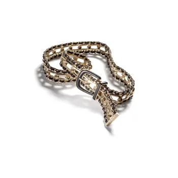 CHANEL Woven Letter Embossed Pin Buckle Sheepskin Leather Belts Women's Gold