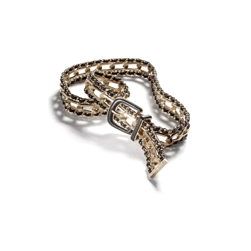 CHANEL Woven Letter Embossed Pin Buckle Sheepskin Leather Belts Women's Gold-0