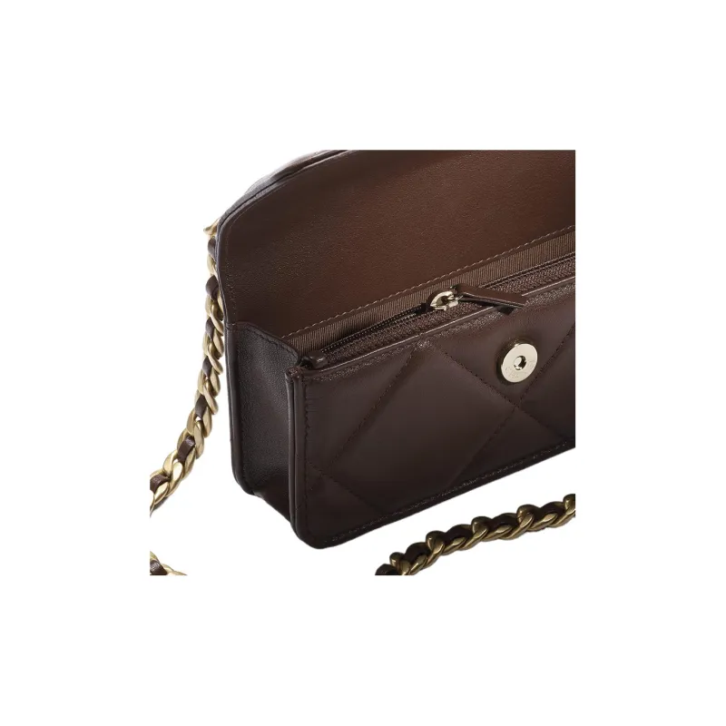 CHANEL Shiny Lambskin Shoulder Bag, Crossbody Bag Women's Brown-2