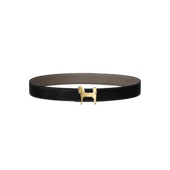 HERMES Panache Cow Leather Belts Men's Gray, Black 3.2cm