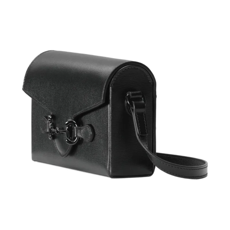 GUCCI Horsebit 1955 Leather Box Bag, Camera Bag, Shoulder Bag, Crossbody Bag Mini Men's Black-1