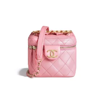 CHANEL Calfskin Makeup Bag Shoulder Bag Crossbody Bag Small Size Women's Coral Pink