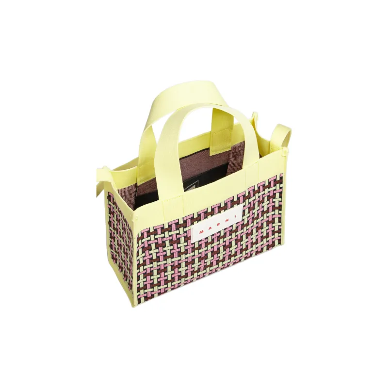 MARNI Polyester Polyurethane Aluminum Tote Bag Shopping Bag Handbag Small Size Women's Light Yellow/Pink-3