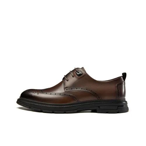 AOKANG Dress Shoes Men Low-Top Dark Brown