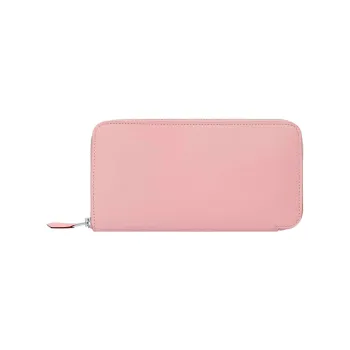 HERMES Silver Gold Calfskin Wallet Large Size Unisex 3Q Rose Sakura Cherry Blossom Pink
