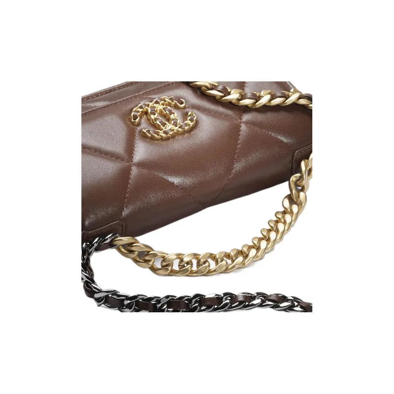 CHANEL Shiny Lambskin Shoulder Bag, Crossbody Bag Women's Brown-3