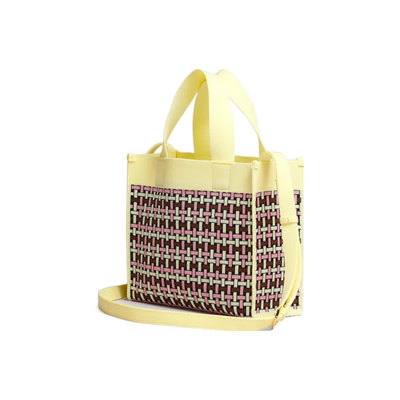 MARNI Polyester Polyurethane Aluminum Tote Bag Shopping Bag Handbag Small Size Women's Light Yellow/Pink-2