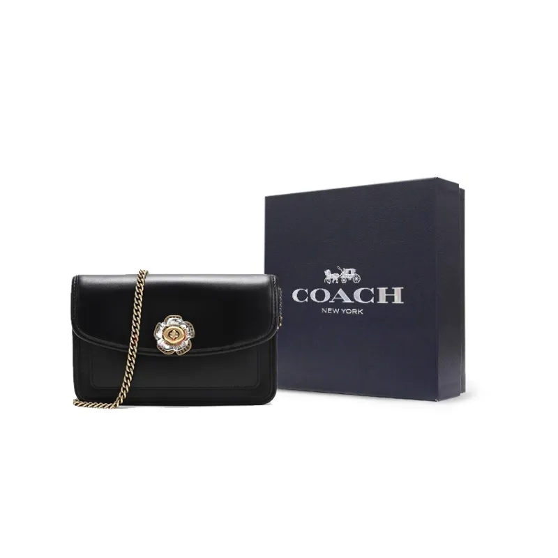 COACH Parker Leather Chain Bag, Clutch, Shoulder Bag, Crossbody Bag Mini Women's Black-6
